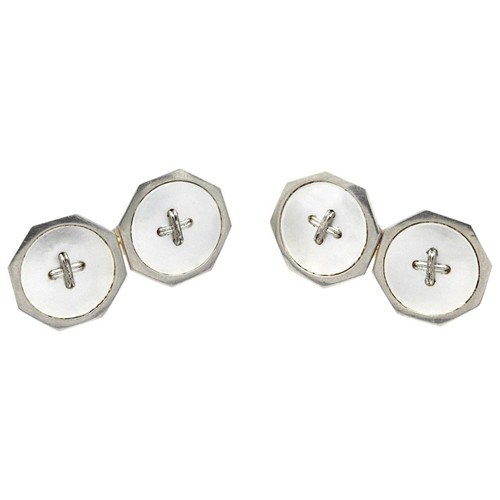 Pair of Octagonal White and Rose Gold, Mother of Pearl Cufflinks in Original Box