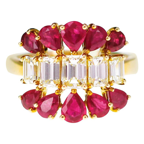 1.28 Carat Fancy Light Yellow Emerald Cut with Vivid Red Mozambique Ruby