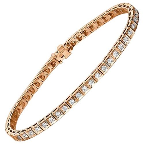 1.20 Carat 14 Karat Rose Gold Round Diamond Bracelet, Tennis Bracelet