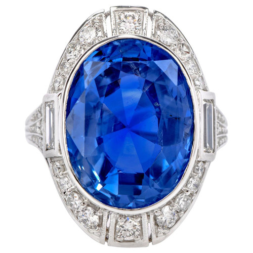 Natural No-Heat Sri Lanka Ceylon Sapphire Diamond Platinum Cocktail Ring