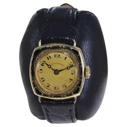 LeCoultre 14Kt. and Enamel Inlay Art Deco Wristwatch circa 1930's
