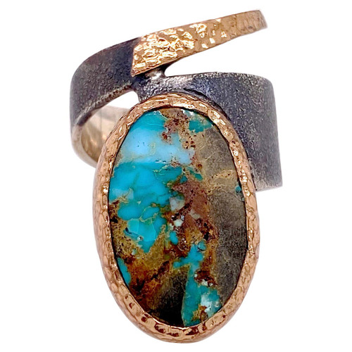 Turquoise Wrap Ring, Sterling Silver 6 Ct Turquoise Organic Genuine Natural