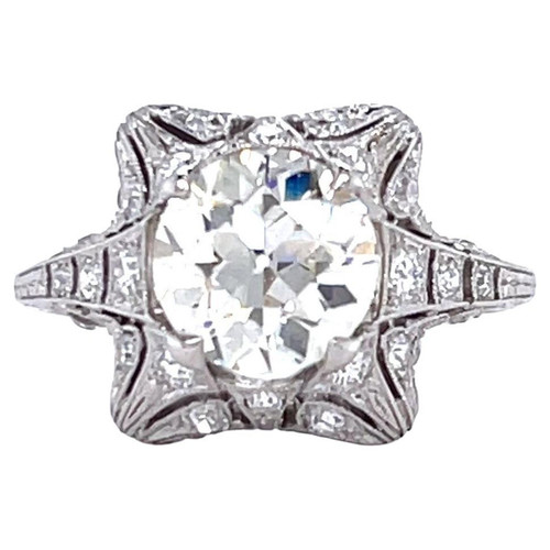 Art Deco GIA 1.62 Carat Diamond Platinum Engagement Ring