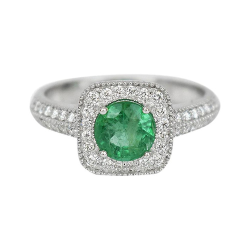 18k Ring White Gold Ring Diamond Ring Emerald Ring Emerald Round Ring