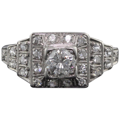 Antique Art Deco Platinum and Diamond Engagement Ring