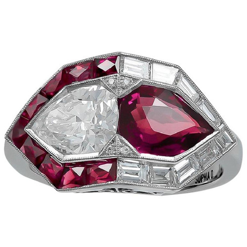 Art Deco Style 1.02 Carat Ruby and Diamond Ring