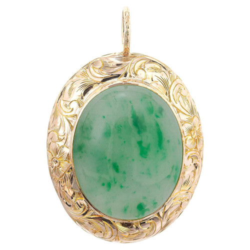12.00ct Natural Jade Rose Gold Art Deco Pendant Circa 1930's
