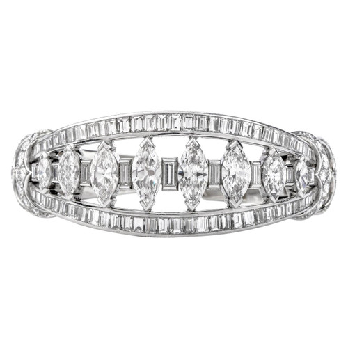 Vintage 16.95 Carat Marquise Diamond Platinum Cuff Bangle Bracelet
