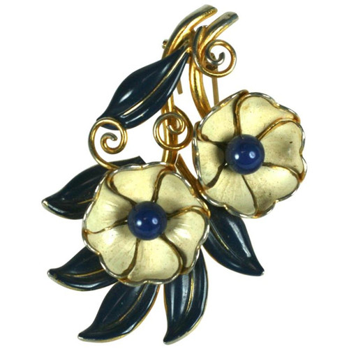 Trifari Art Deco Enameled Flower Clip