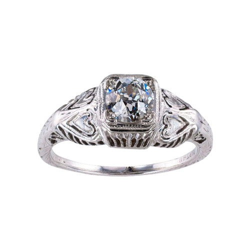 Art Deco 0.50 Carat Old Mine Cut Diamond White Gold Engagement Ring