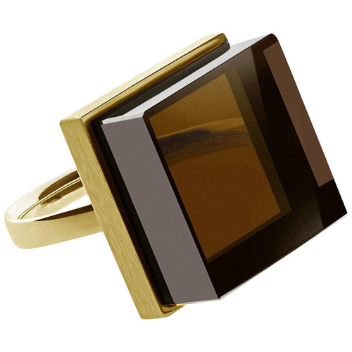 Yellow Gold-Plated Men's Ring with Smoky Quartz, Featured in Vogue