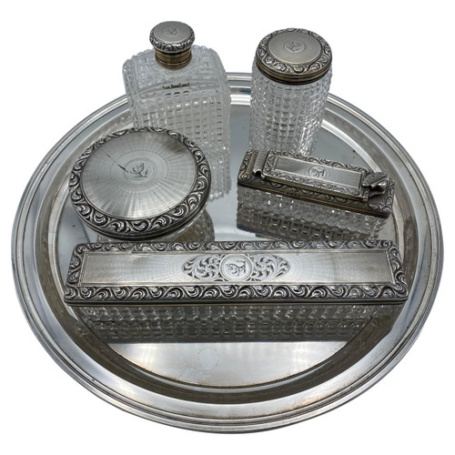 Art Deco Tiffany & Co Sterling Silver and Crystal Vanity Set