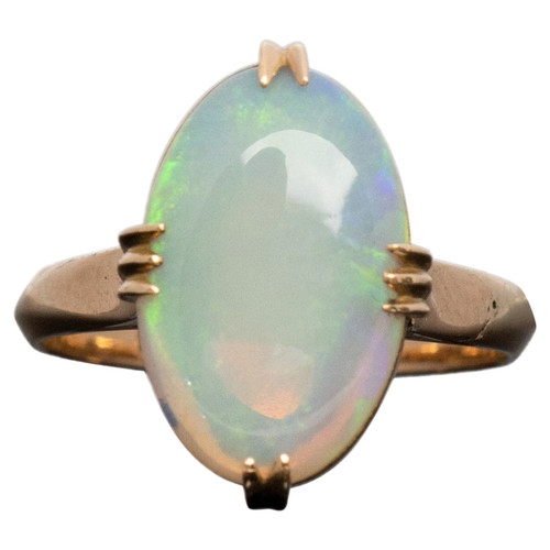 Circa 1920's Art Deco 18K Yellow Gold 2.5 Ct Welo Opal Vintage Fashion Ring