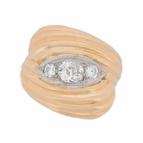 Art Deco French Bombe Diamond Ring, circa 1920s