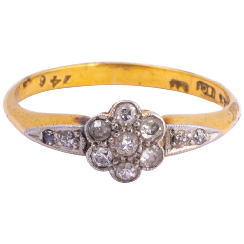 Art Deco 18 Carat Gold and Platinum Diamond Cluster Ring
