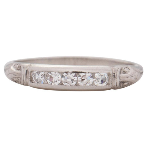 Art Deco Platinum Single Cut Vintage Diamond Stackable Wedding Band
