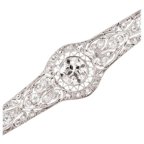 Antique 2.15 Carat Diamond Platinum Filigree Bar Brooch