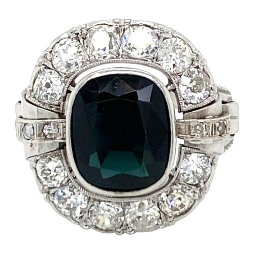 Art Deco 4 Carat Sapphire Diamond Engagement Ring