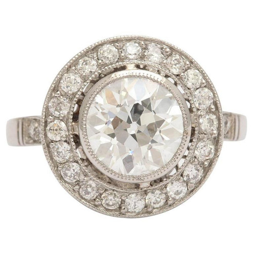 Vintage European Cut 2.10 Carat Diamond Target Engagement Ring