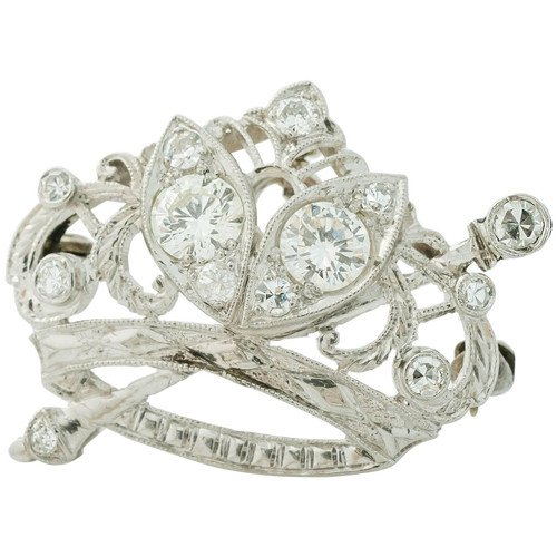 1930s Art Deco 0.85 Carat Diamond Crown and Scepter Brooch