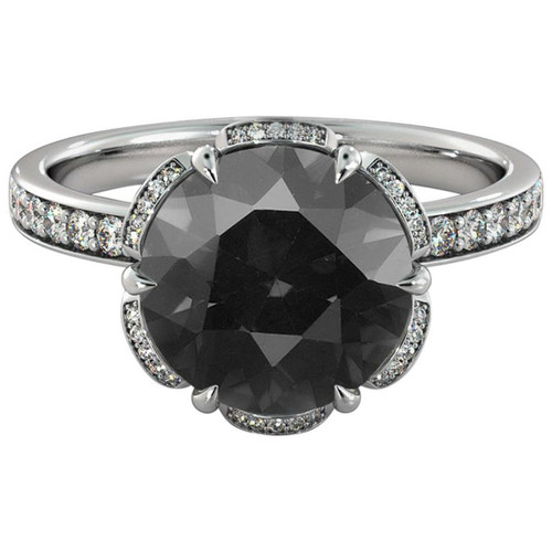 1.5 Carat 14 Karat White Gold Certified Round Black Diamond Engagement Ring