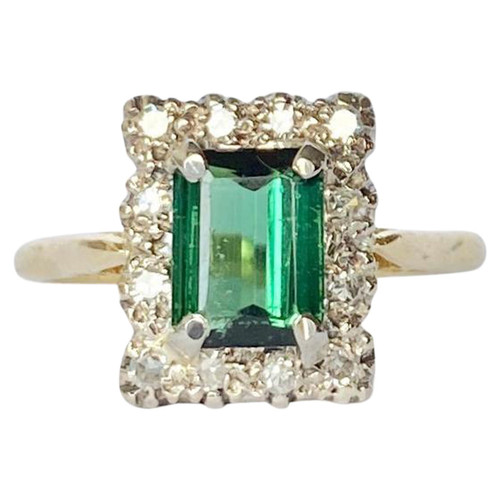 Art Deco Tourmaline and Diamond 18 Carat Gold Cluster Ring