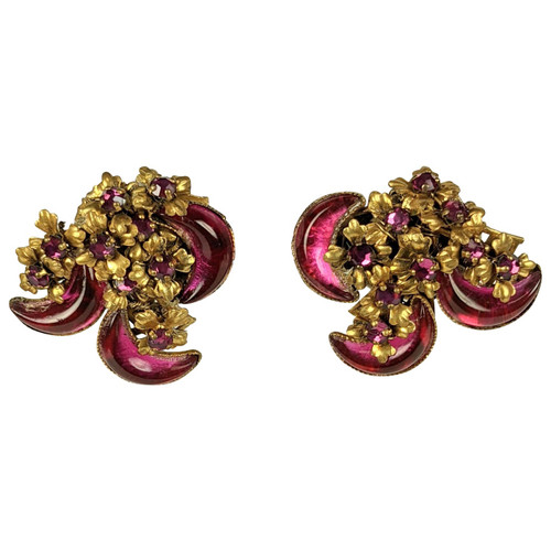Miriam Haskell Fuschia Moon Crystal Earrings