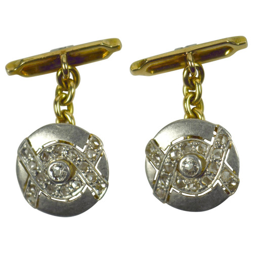 Art Deco Diamond Platinum Gold Cufflinks