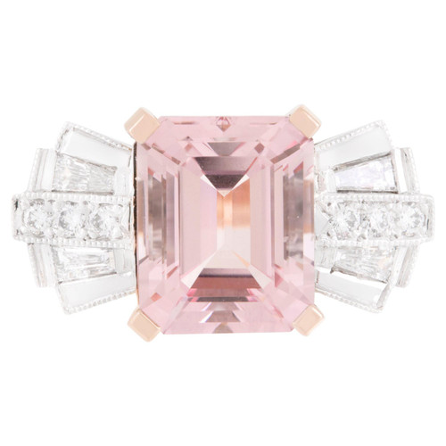 18ct Rose/White Gold 5.05ct Morganite and .38ct Diamond Art Deco Bow Ring