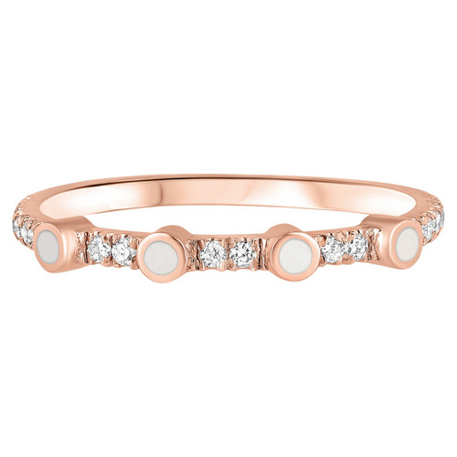 Pave Diamond White Enamel Stacking Ring in 14K Rose Gold, Shlomit Rogel