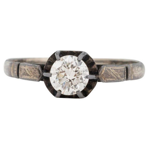 Art Deco Sterling Silver Solitaire Old Euro Cut Diamond Vintage Engagement Ring