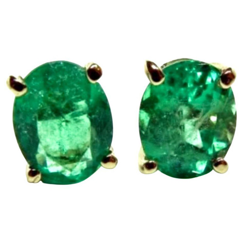Oval Colombian Emerald Stud Earrings 18K