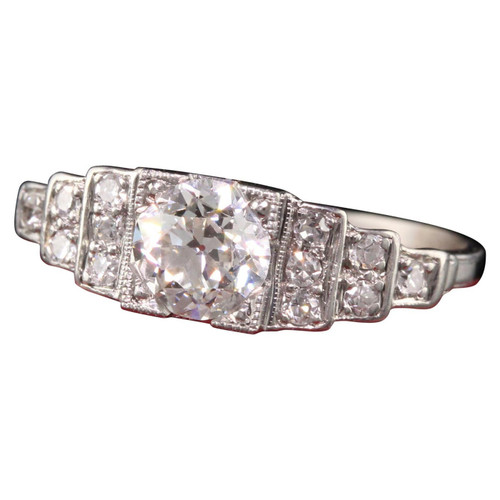 Antique Art Deco Platinum Old European Diamond Engagement Ring