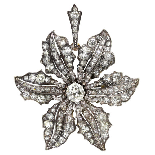 Victorian 15kt Gold and Silver Pendant, 9 Cts of Diamonds