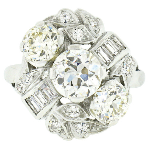 Antique Art Deco Platinum 3.35ctw GIA European Diamond Engagement Cocktail Ring