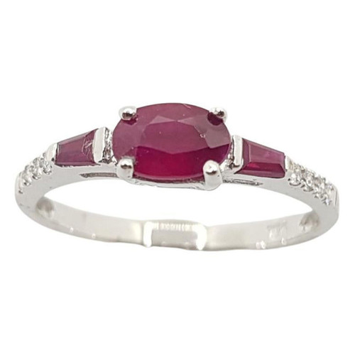 Ruby with Diamond Ring Set in 18 Karat White Gold Settings