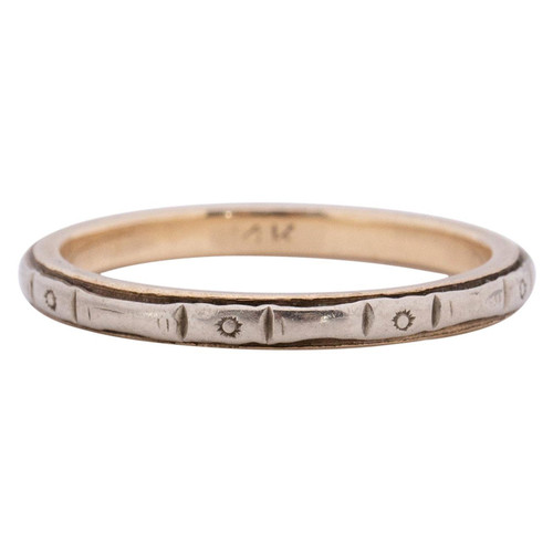 Art Deco 14k Two Tone Floral Pattern Stackable Vintage Band