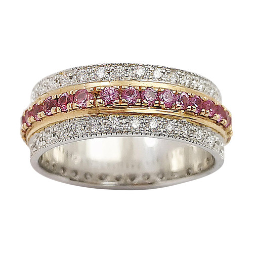 Pink Sapphire with Diamond Eternity Ring Set in 18 Karat White Gold Settings
