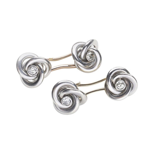 Art Deco French Diamond Gold and Platinum Knot Cufflinks