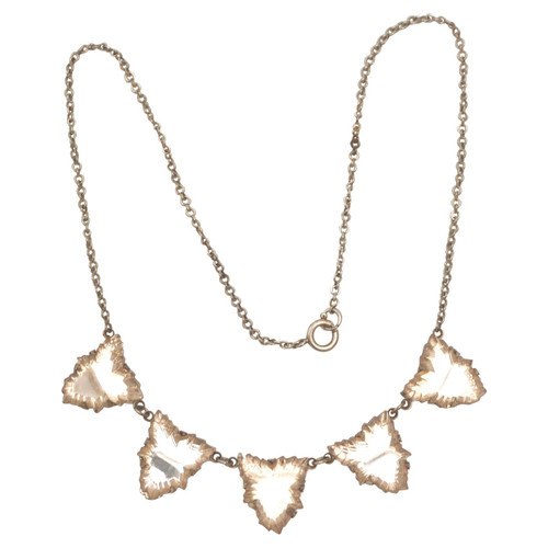Art Deco Vauxhall Pale Peach Mirror Glass Leaves Design Necklace