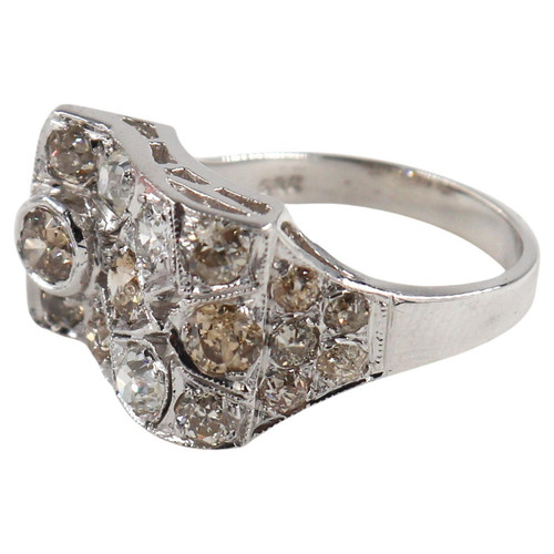 Geometric Art Deco Ring with 16 Old European Cut Diamonds