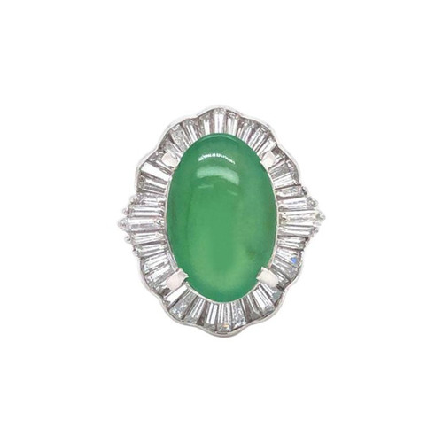 Vintage Grade A Apple Green Jadeite Jade Ballerina Diamond Ring, GIA Jade Report