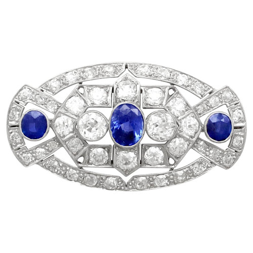 5.68 Carat Diamond and 2.35 Carat Sapphire Platinum Brooch
