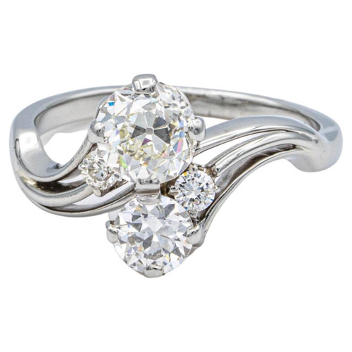 Jabel Antique Old European Diamond Bypass Ring in 18 Karat White Gold