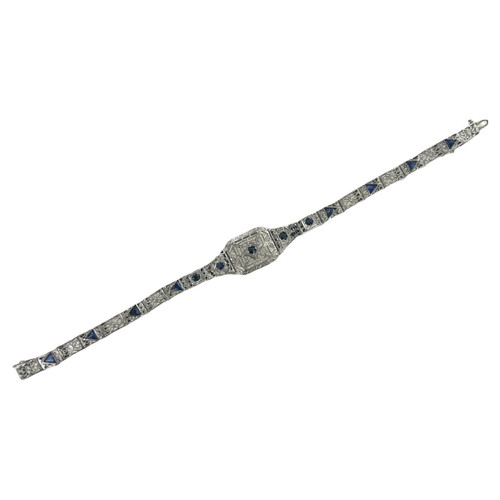 Art Deco Sapphire Filigree 14 Karat White Gold Bracelet