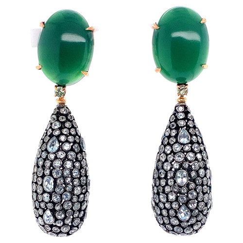 18K Yellow Gold Agathe, Sapphires and Blue Topaz Sleeping Earrings