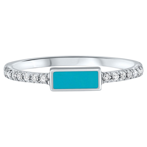 14K White Gold Pave Diamond Turquoise Enamel Rectangle Ring, Shlomit Rogel