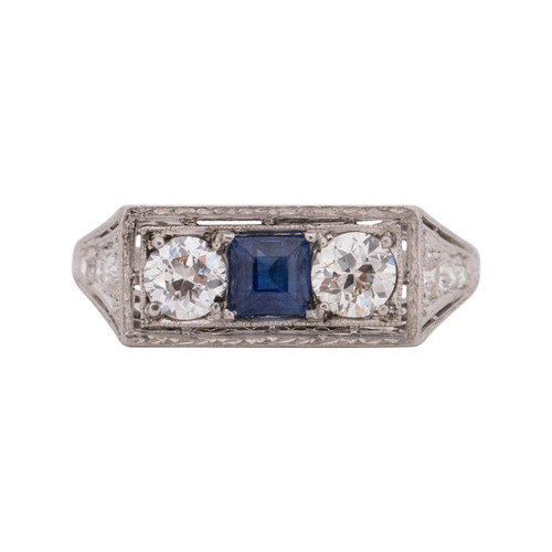 .75 Carat Total Weight Art Deco Diamond Platinum Engagement Ring