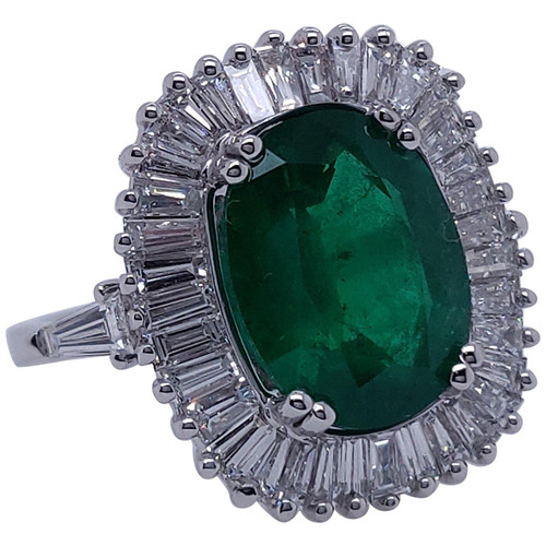Ballerina Style 4.32 Carat Natural Emerald and Diamonds Engagement Ring
