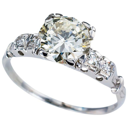 Art Deco 1.34 Carat Diamond White Gold Solitaire Engagement Ring